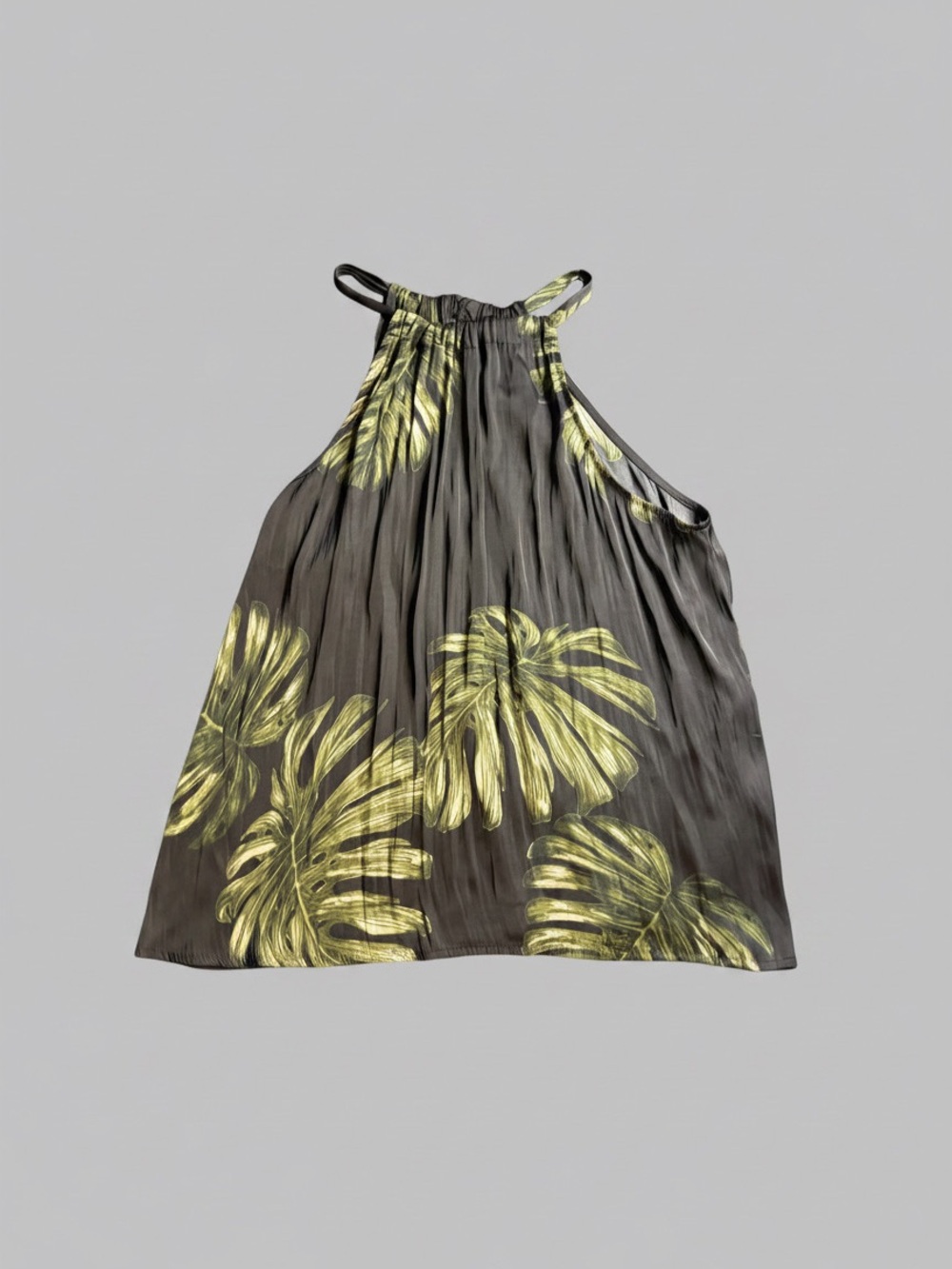 Worthington Black Halter Top with Green Leaf Accents